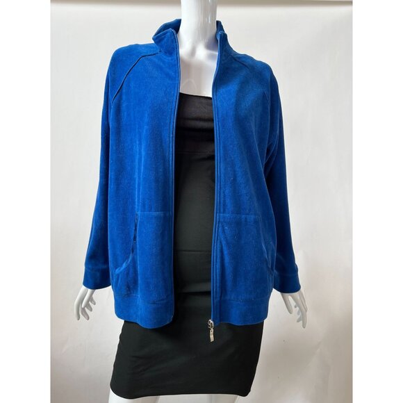 Allison Daley Petite Womens Blue Full-Zip Jacket With Pockets PM/M Cotton & Poly - Picture 3 of 16